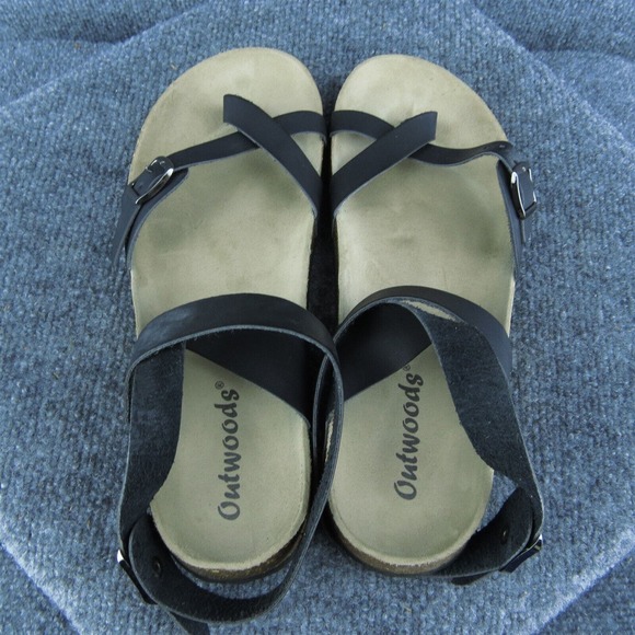 Outwoods Women Ankle Strap Sandal Shoes Black Leather Size 10 Medium - Picture 6 of 10